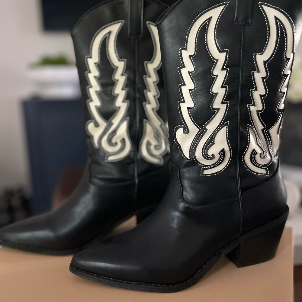 Altar'd State Black and White Heeled Boots Brand New